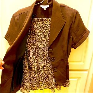 Brown two-piece skirt and short sleeve jacket